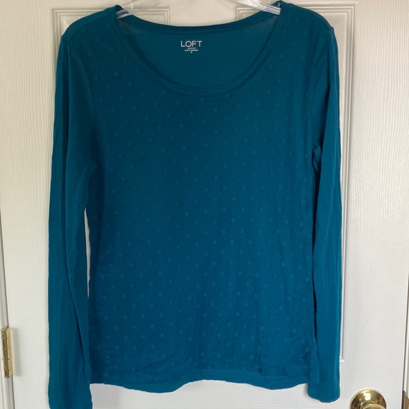 🟢 LOFT Women’s Fitted Scoop Neck Turquoise Long-sleeve T-shirt (size M) - Picture 1 of 11